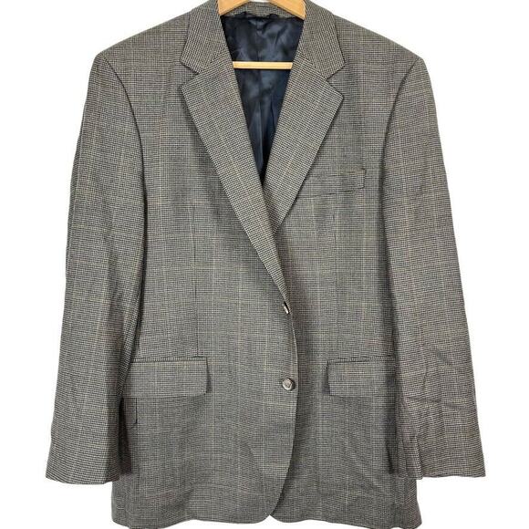 Jos A Bank Joseph Mens Houndstooth 100% Pure Wool Suit Jacket Blazer Olive 43 R - Picture 1 of 16